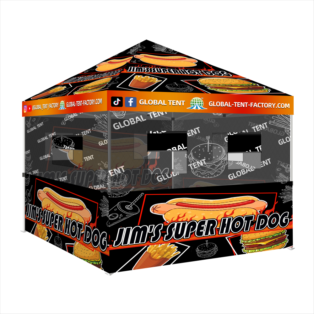 Explore our 10'x10' Custom Food Tent – perfect for food vendors. Durable construction, easy setup, and customizable branding. Elevate your culinary offerings with this eye-catching solution.