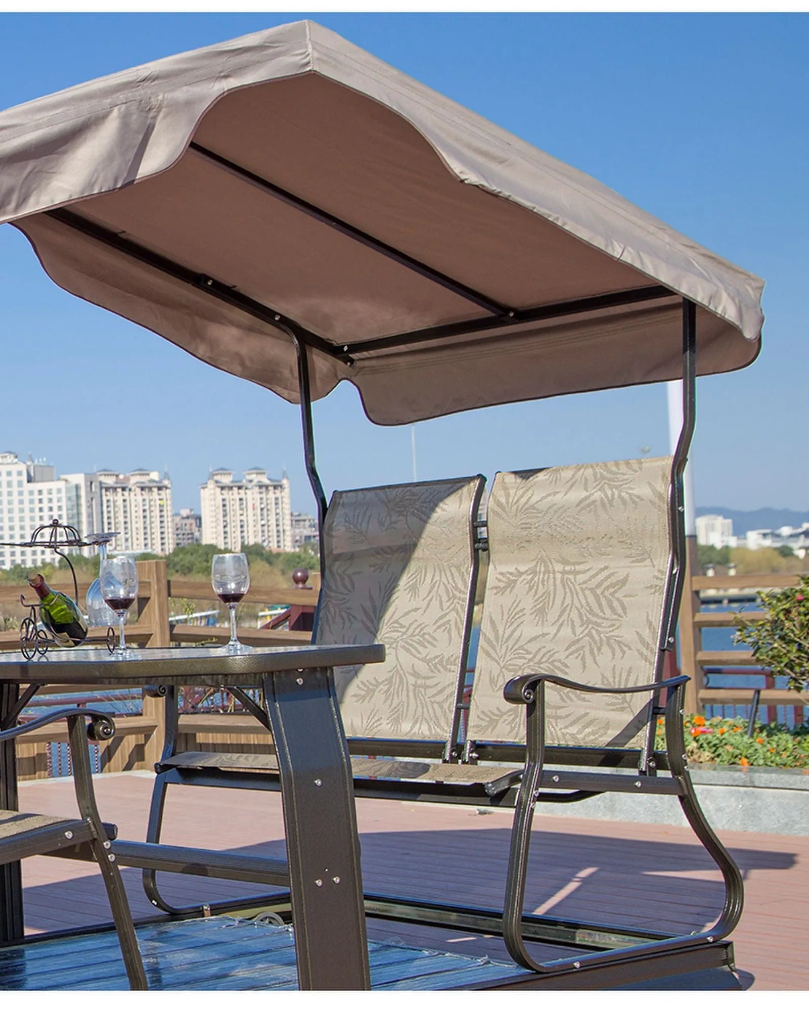 Swing and Relax: Outdoor Swing Chair with Pergola and Table