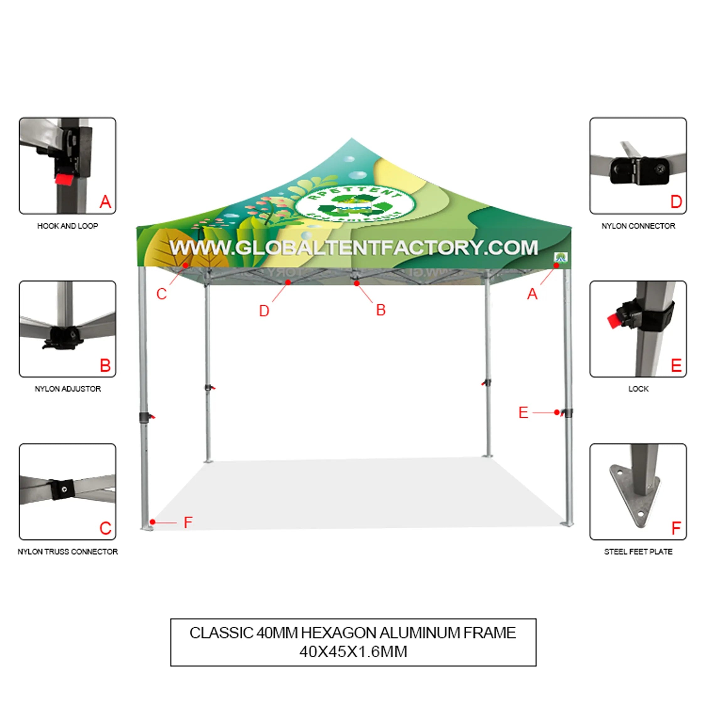 Classic 40mm hexagonal aluminum frame trade show tent frame details