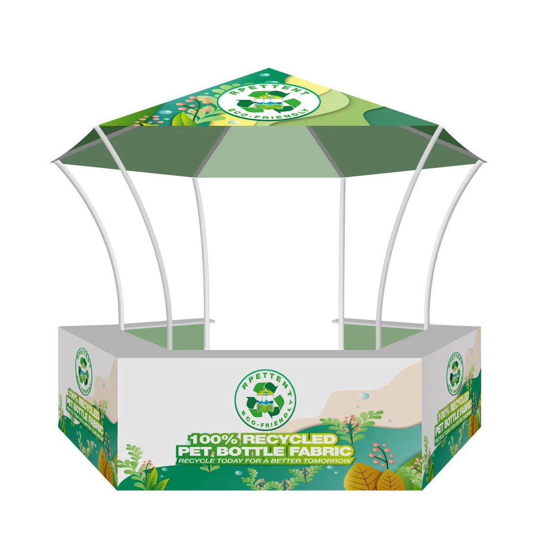 Showcase your products with our Custom RPET Kiosk Vendor Tent – an eco-conscious and compact solution for vendors. Recycled materials, easy setup, and customizable branding.